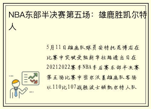 NBA东部半决赛第五场：雄鹿胜凯尔特人